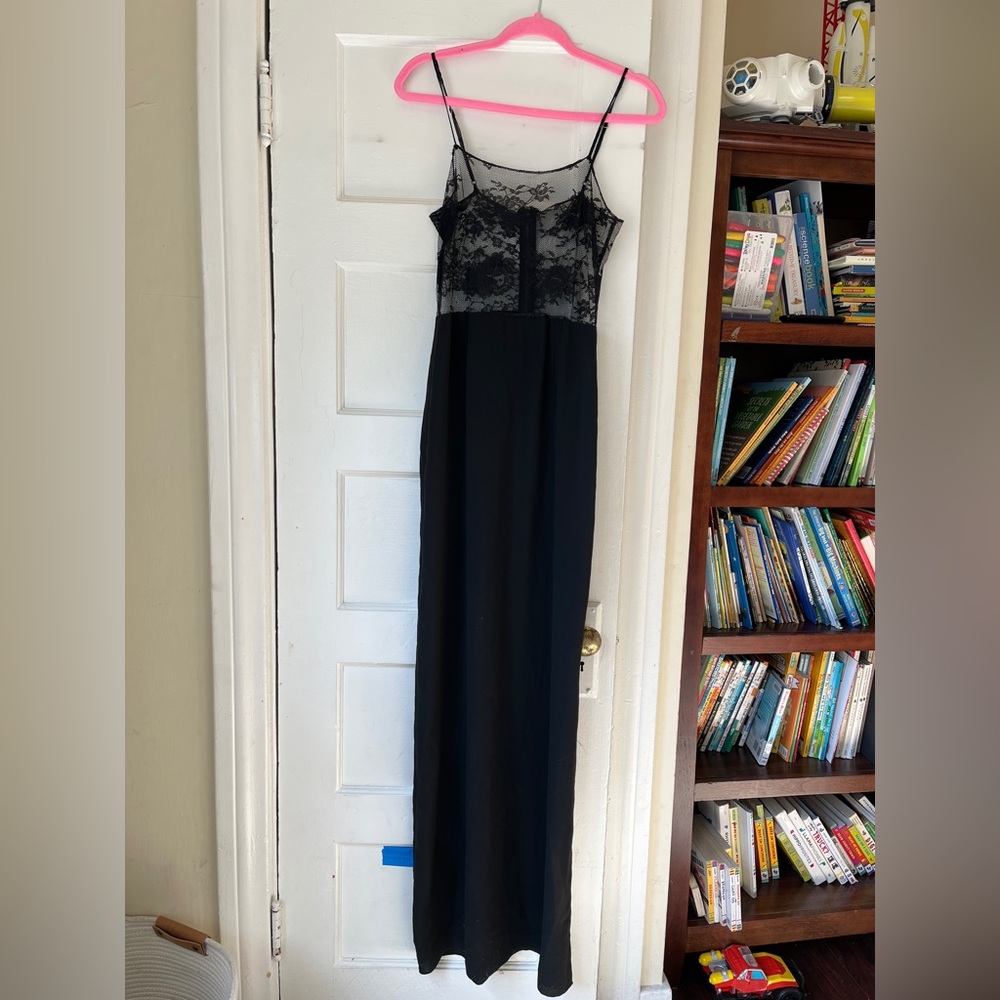 Alice and Olivia black lace slip dress